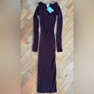 H&M Burgundy Long Sleeve Ribbed Dress